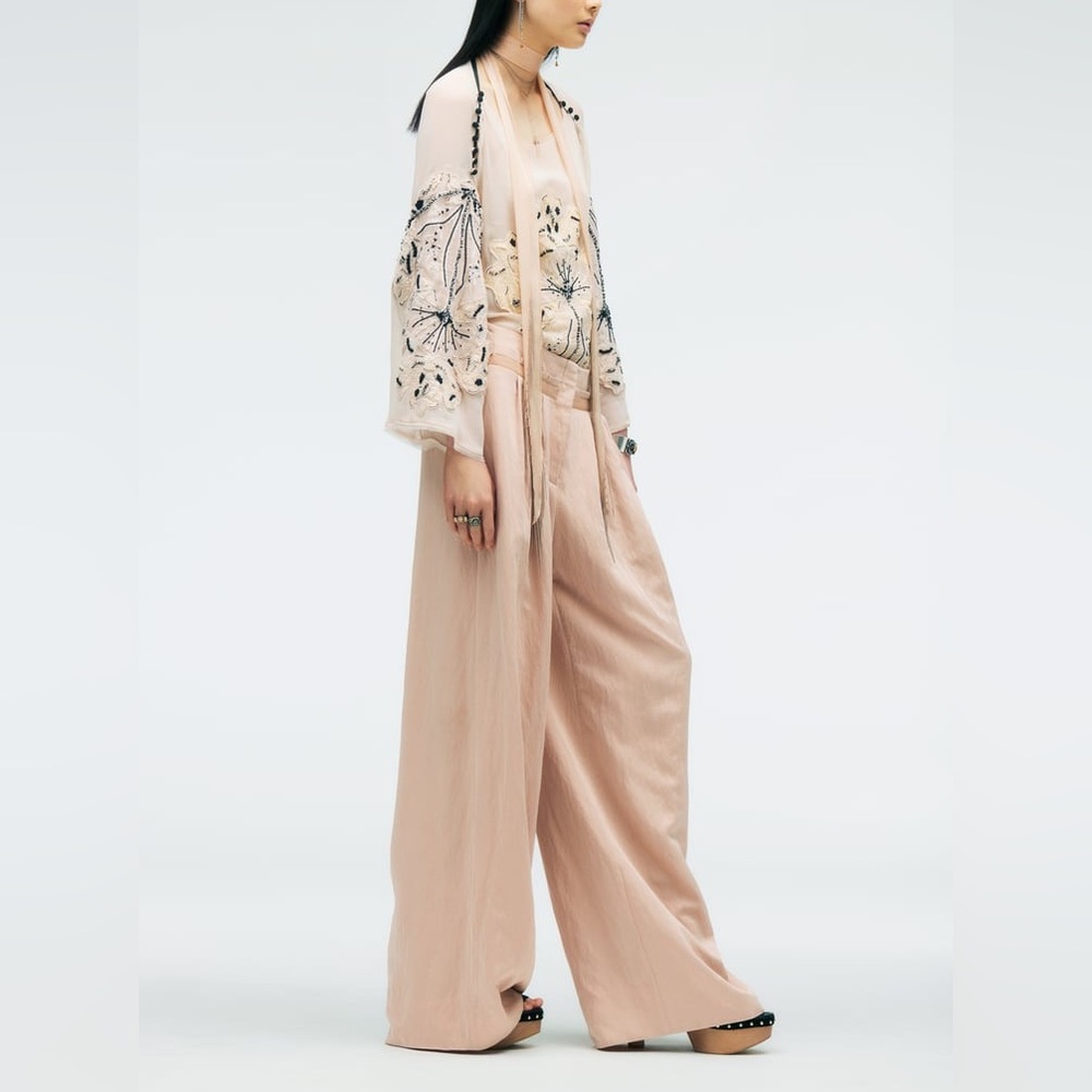 NWT ZARA BLUSH PINK LINEN BLEND PLEATED PANTS LIMITED EDITION Medium